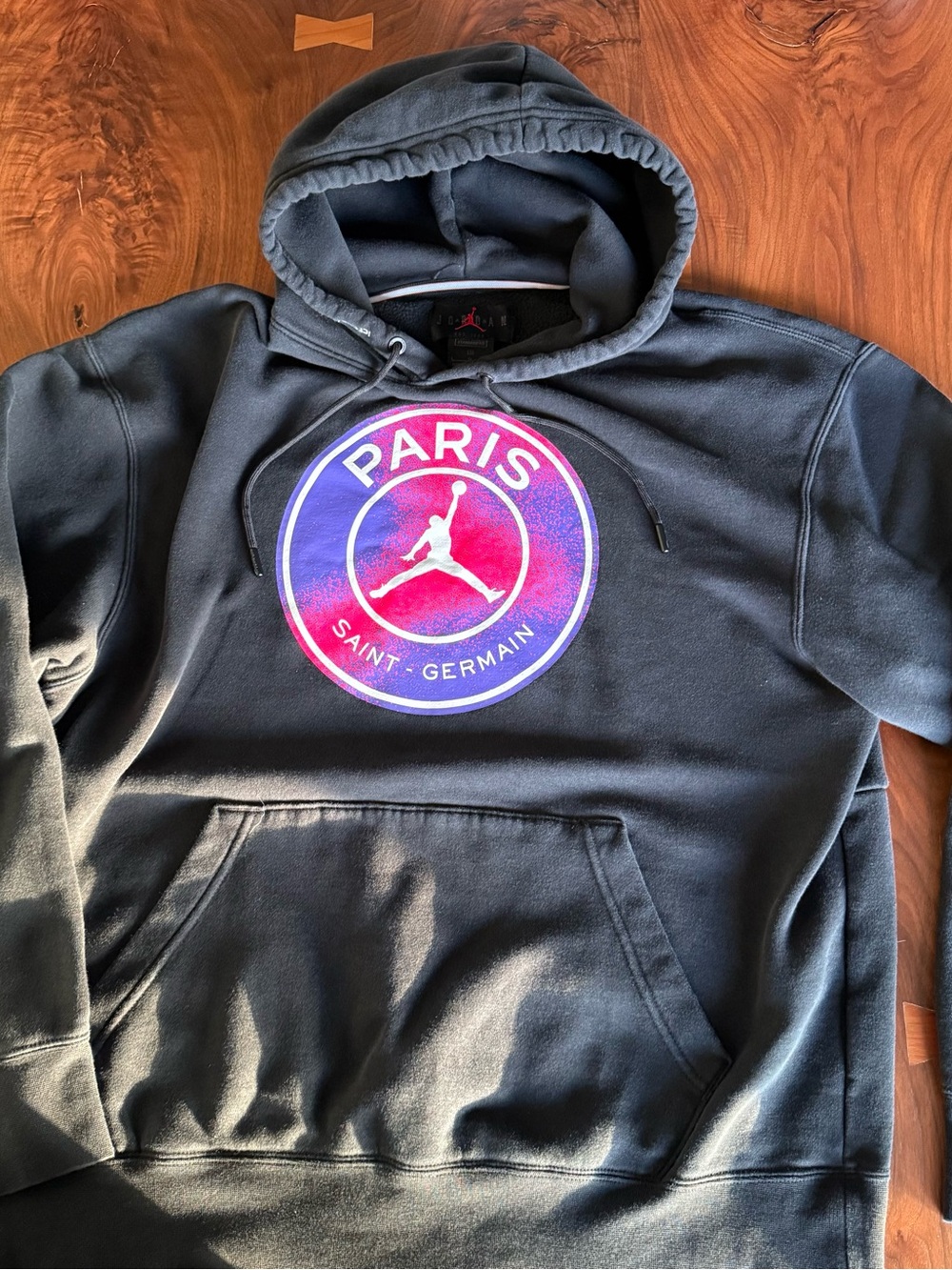 Jordan Men’s Black Hoodie with Pink and Purple PSG Logo